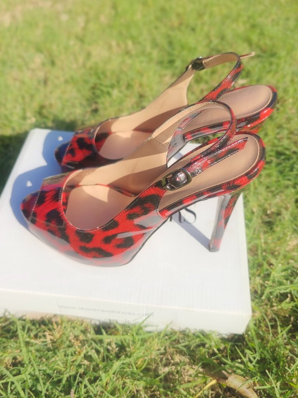 Dream Pairs Red & Black Animal Print Slingback Heels – Size 7.5
